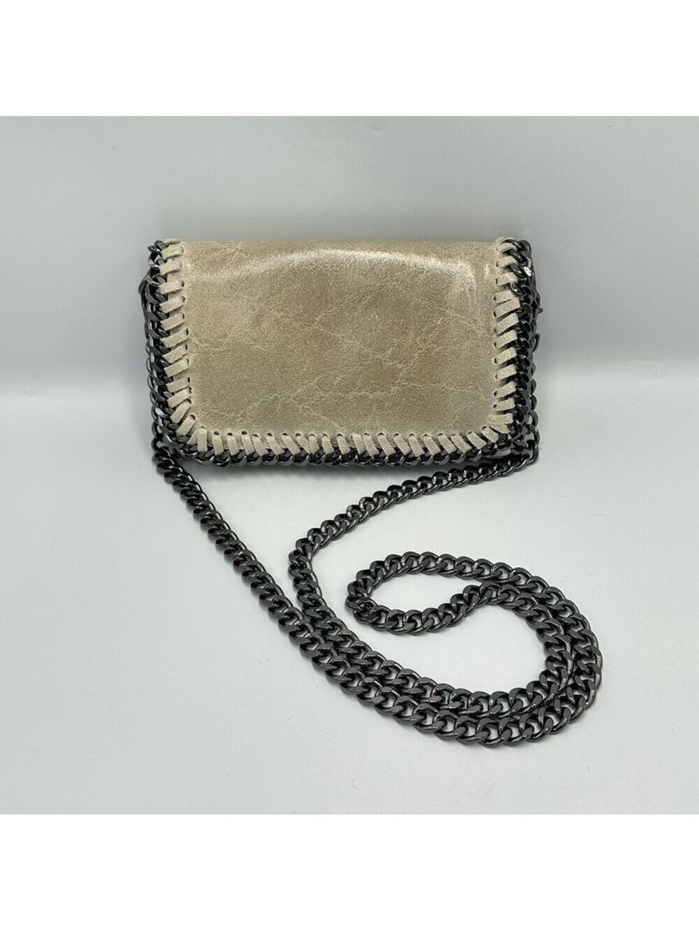 Leather Chain Crossbody Bag Metallic Taupe Gunmetal Hardware Small Fits Phone - Picture 9 of 12